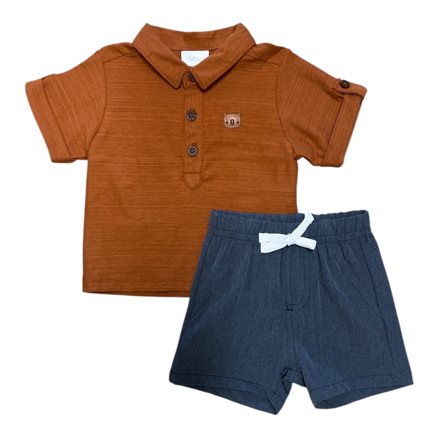 Ensemble t-shirt caramel et short bleue